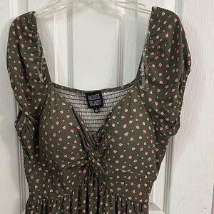 Urban Outfitters Olive Dress with Pink Floral Pattern